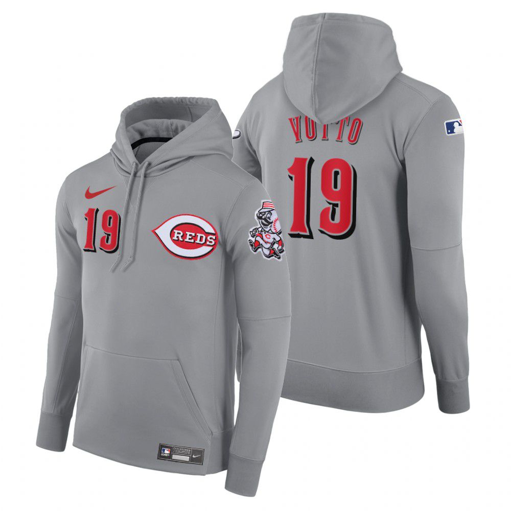 Men Cincinnati Reds #19 Votto gray road hoodie 2021 MLB Nike Jerseys